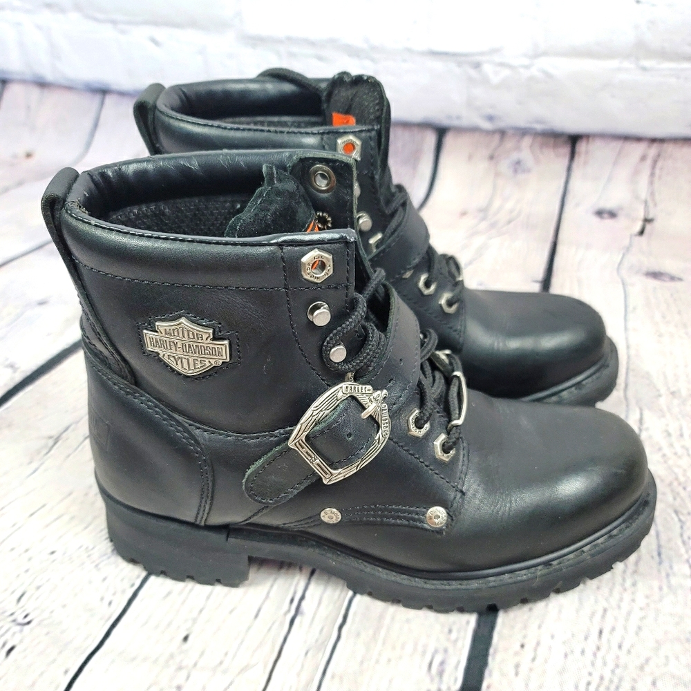 Harley Davidson Women's Black Leather Boots w/Buck